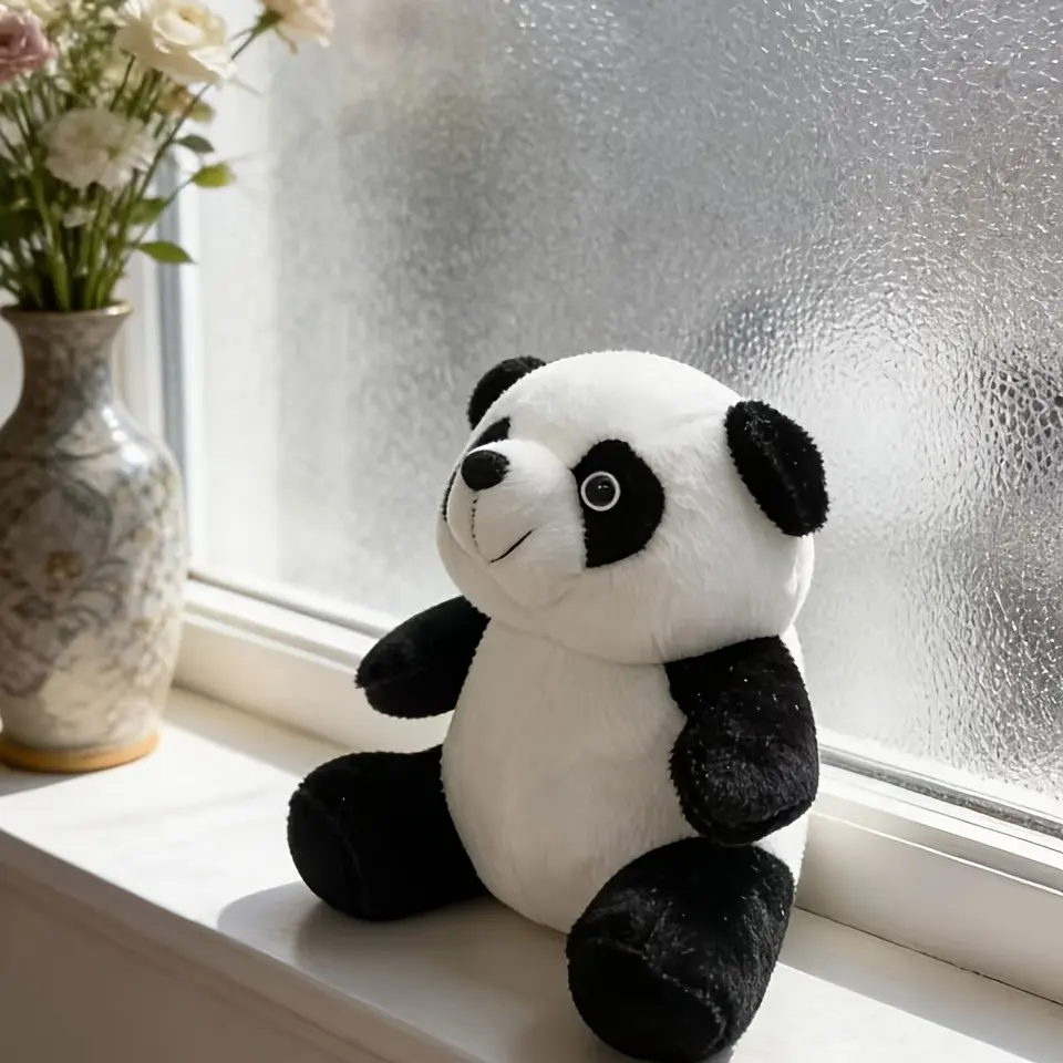 Seated Panda Plush Toy 20cm Panda Figure Desktop Decoration Furniture Ornament, Cute Cuddly Stuffed Animal Collectible Gift
