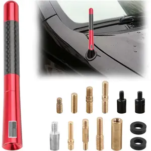 Car Short Antenna, 4.7 Inch Carbon Fiber American Flag Aluminum Auto Radio Antenna for AM/FM Reception, Universal Replacement Car Antenna with 9 Adapters, 2 Screws, 2 Rubber Rings