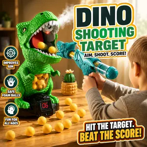 Dinosaur Shooting Toy with Movable Target LED Lights Sound Effects 1 Pump Air Launchers 12 Foam Balls Score Recording for Kids Outdoor Fun Birthday or Christmas Gift - Splatrball Customized