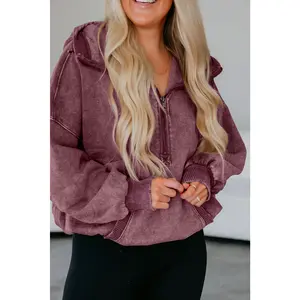 Wild Ginger  Half Zip Kangaroo Pocket Mineral Wash Baggy Hoodie