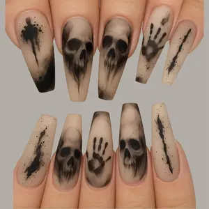 Halloween Nail Art, Haunted Ghost Nails, Skull Press On Nails, Spooky 3D Nails Art, Gothic Nails, Handmade Reusable Fake Fingernails