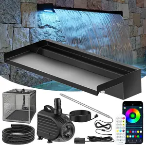 POPOSOAP Pond Waterfall Kit with Colorful LED Lights & 1200GPH Pond Pump, APP & Remote Control, Auto Timer, Pond Waterfall Spillway with 9.8FT Corrugated Tube for Pool, Garden, Patio, Backyard-P46D