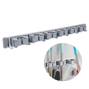 Broom Holder Mop Hanger Holder Wall Mount Metal Hardware Pendant Organization Garage Storage System Garden Kitchen Tool Organizer(6 Racks with 7 Hooks, Silver)