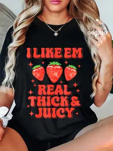 100% Cotton I Like Em Real Thick And Juicy Funny Strawberry Festival T-Shirt