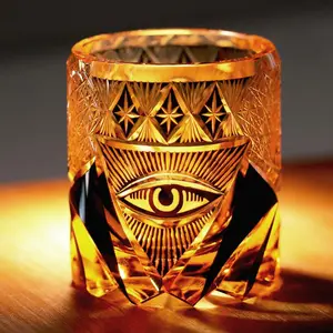 Hand-Carved God's Eye Whiskey Glasses - 8oz Artisan Crystal Glassware for Bourbon, Scotch & Brandy, Unique Engraved Design Gift for Men, Whiskey Lovers, Home Bar Essentials