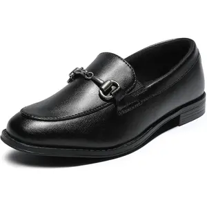 SHOESLOCKER Kids Boys Loafers Faux Leather Horsebit  Dress Shoes, Non-Slip Low Heel for Wedding School Formal Events training Clogs  Water Shoes slip-on cute casual beach Round Toe Footwear Fashion