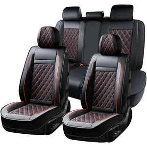 Seat Covers for Car, Faux Leather Car Seat Cover, Automotive Car Seat Cushion Protector Universal Fit Front and Split Bench Rear, for Most Cars,Vans,Trucks, SUVs (Full Set/Black&Red)