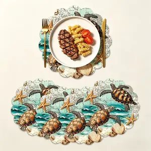 4pcs/set Sea Turtle Dining Mat, Ocean Map Shell Starfish Table Mat, Mediterranean Style, Suitable for Beach Vacations, Summer Themed Parties, Restaurant, Kitchen, Hotel Table Decoration
