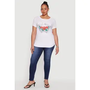Plus Size Rhinestone Rose Girl Gang Los Angeles Graphic Tee