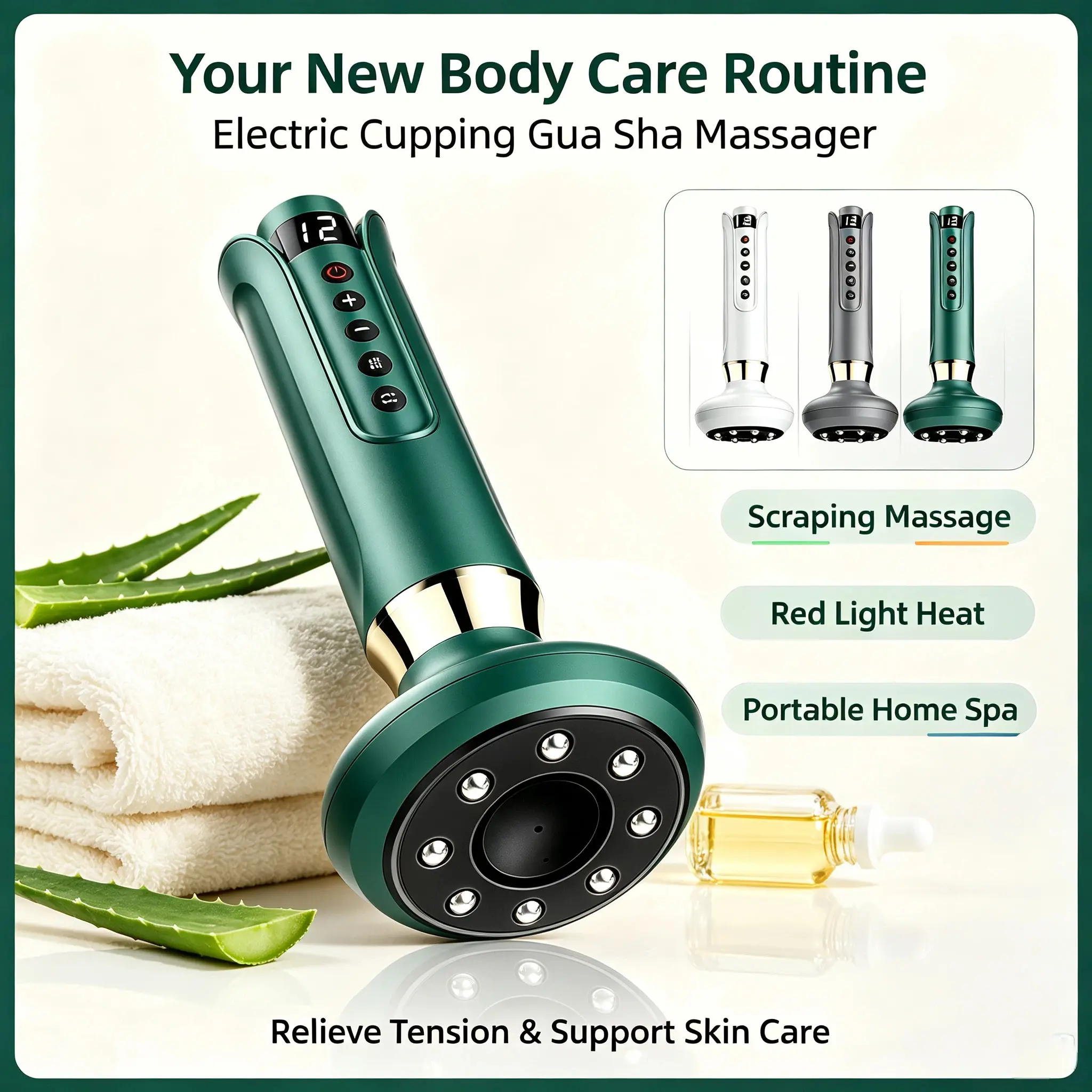 12-Level Suction Adjustable Electric Vacuum Cupping Gua Sha Massager, Battery-Powered Rechargeable Full-Body Muscle Pain Relief Tool, Single Box Home Spa Device for Body Leg Relaxation