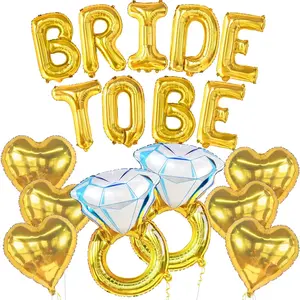 17-Piece Gold Bride-to-Be Balloon Set Engagement Ring & Bridal Shower Decorations