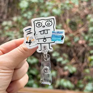 Cartoon Doodle OB Hemabate and Imodium- Nurse badge reel, RN, MD, labor and delivery, postpartum, healthcare, work accessory