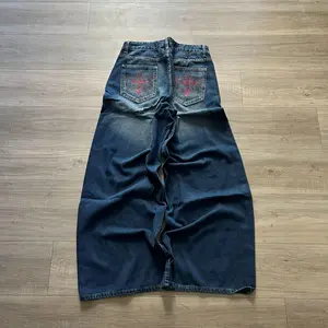 Cross Pocket Baggy Jeans – Y2K Streetwear Wide Leg Skater Denim Vintage Washed Grunge Aesthetic Minimalist Pants
