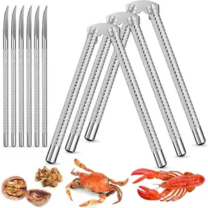 9 count Nut Cracker Tool with 3 Nut Crackers and 6 Picks Stainless Steel Nutcracker Metal Shell Cracker for Seafood Nuts