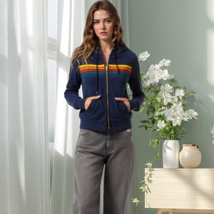 Vibrant Rainbow Striped Hoodie | Relaxed Fit Striped Cardigan Jacket | Breathable Knit Fabric for |  Color Contrast |