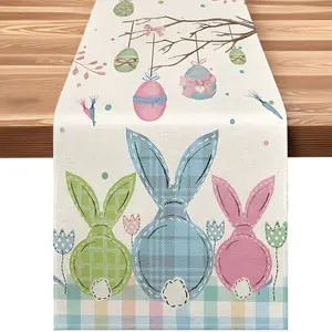 Easter Egg Rabbit Branch Style Table Runner, 13x48 Inch 13x72 Inch 13x108 Inch, Festival Decoration, Party Decor, Home Kitchen Restaurant Decor
