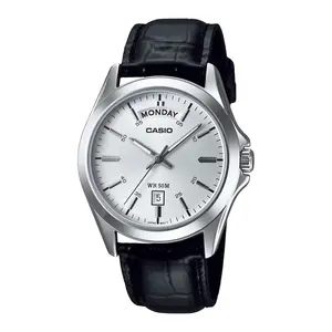 Casio Men’s Silver Dial Analog Watch with Black Leather Band - MTP-1370L-7AVDF