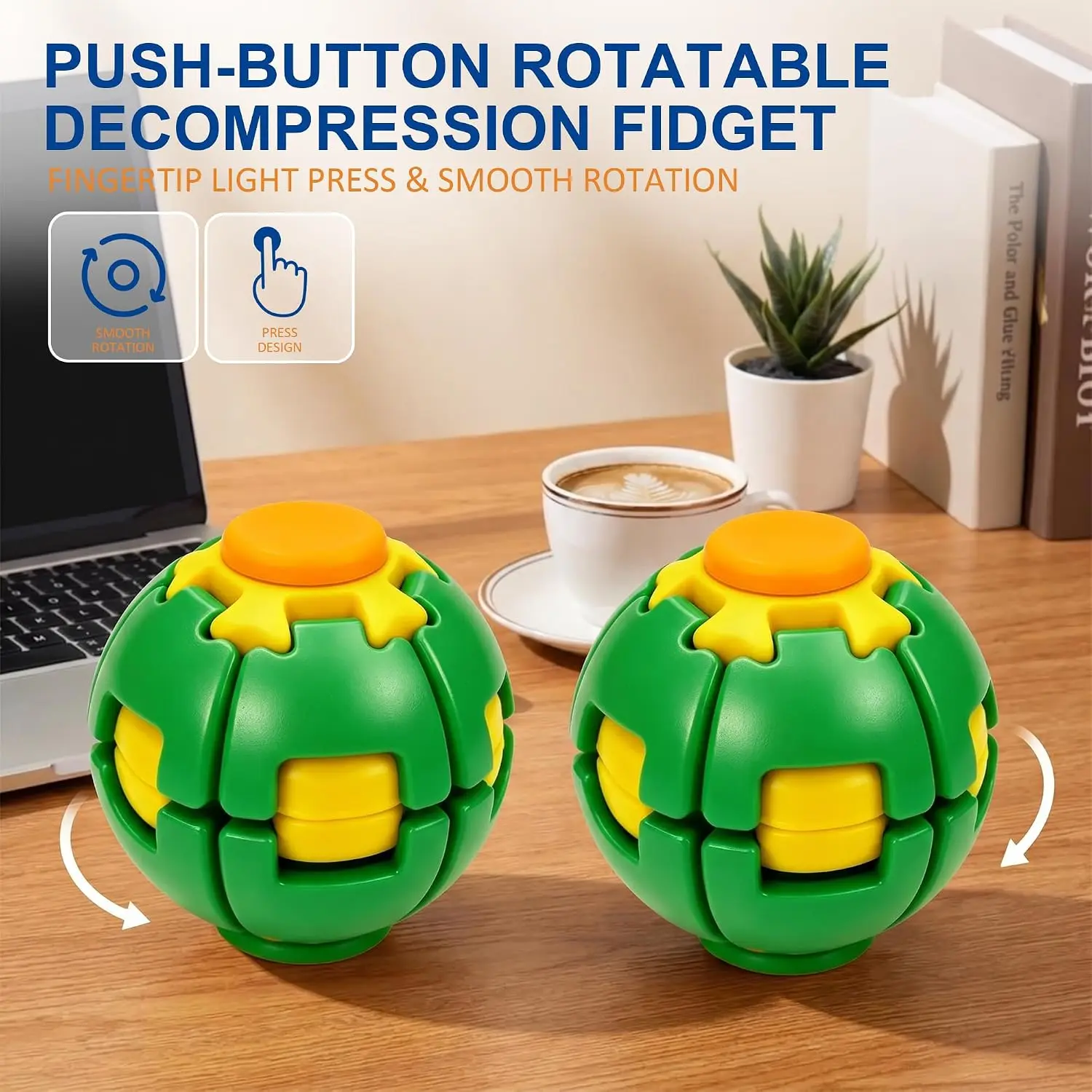 Press-to-Spin Transforming Fidget Ball, 3D Printed Fidget Ball Toy, Smooth Spinning Sensory Gyro Toy, Stress Relief Desk Gadget, Anxiety Relief Fidget Spinner, ADHD Focus Aid, Portable Handheld Fidget Gyro Toy for Kids, Teens and Adults