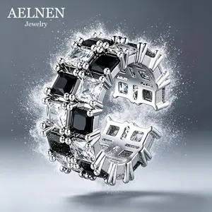 AELNEN Gothic Two-Tone Zirconia Open Ring - Edgy Wide Statement Band with Black & White Crystals