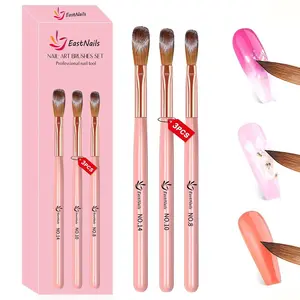 Professional Nail Art Brush Set, 3 Counts/set Wet and Dry Dual Use Nail Art Brush, Manicure Tool for Home & Salon Use