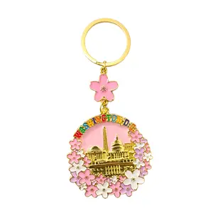 Washington DC Panorama Landmarks Cherry Blossom Keychain