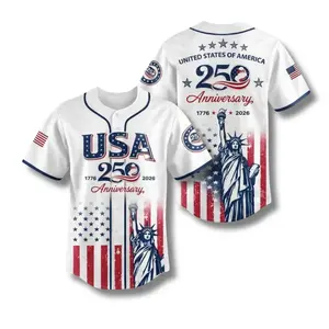 USA 250th Anniversary Baseball Jersey, Patriotic Statue of Liberty Print Shirt, American Heritage Celebration Jersey, Independence Day Fanwear