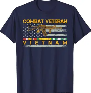 Vietnam Combat Veteran US Flag Military Pride T-shirt for Men Patriotic Veterans Day Trendy Gift for Veterans Short Sleeve Tees