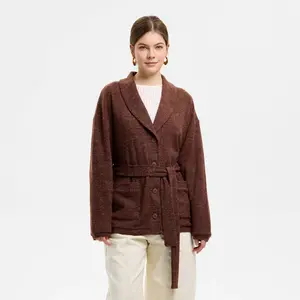 Women's Shawl Collar Belted Cardigan Sweater - Universal Thread Coffee XL