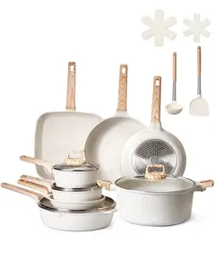 19 Piece Pots And Pans Set With Granite Nonstick Coating For Effortless Cooking, Induction Compatible Kitchen Cookware Set, Oven Safe And Dishwasher Safe, Includes Sauce Pans, Stock Pot, Saute Pan, Skillets, Lids, White Finish