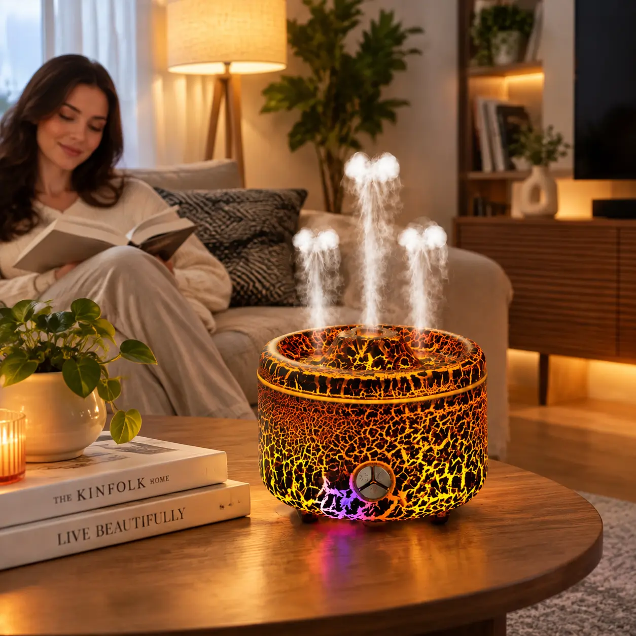 Volcano Aroma Diffuser, Realistic Volcano Mist Effect Humidifier, Ultrasonic Cool Mist Essential Oil Diffuser with LED Ambient Light, Creative Home Decor for Bedroom Living Room & Christmas Gift