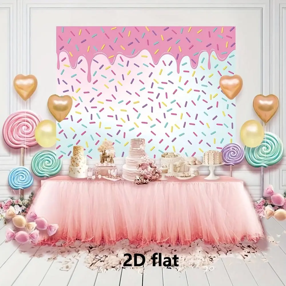 1pc MEASHOWLTD 2D Flat Donut-Themed Party Backdrop, Vibrant Confetti Sprinkles Design, Polyester Material Photography Banner for Birthday, Sweet Girl Celebrations