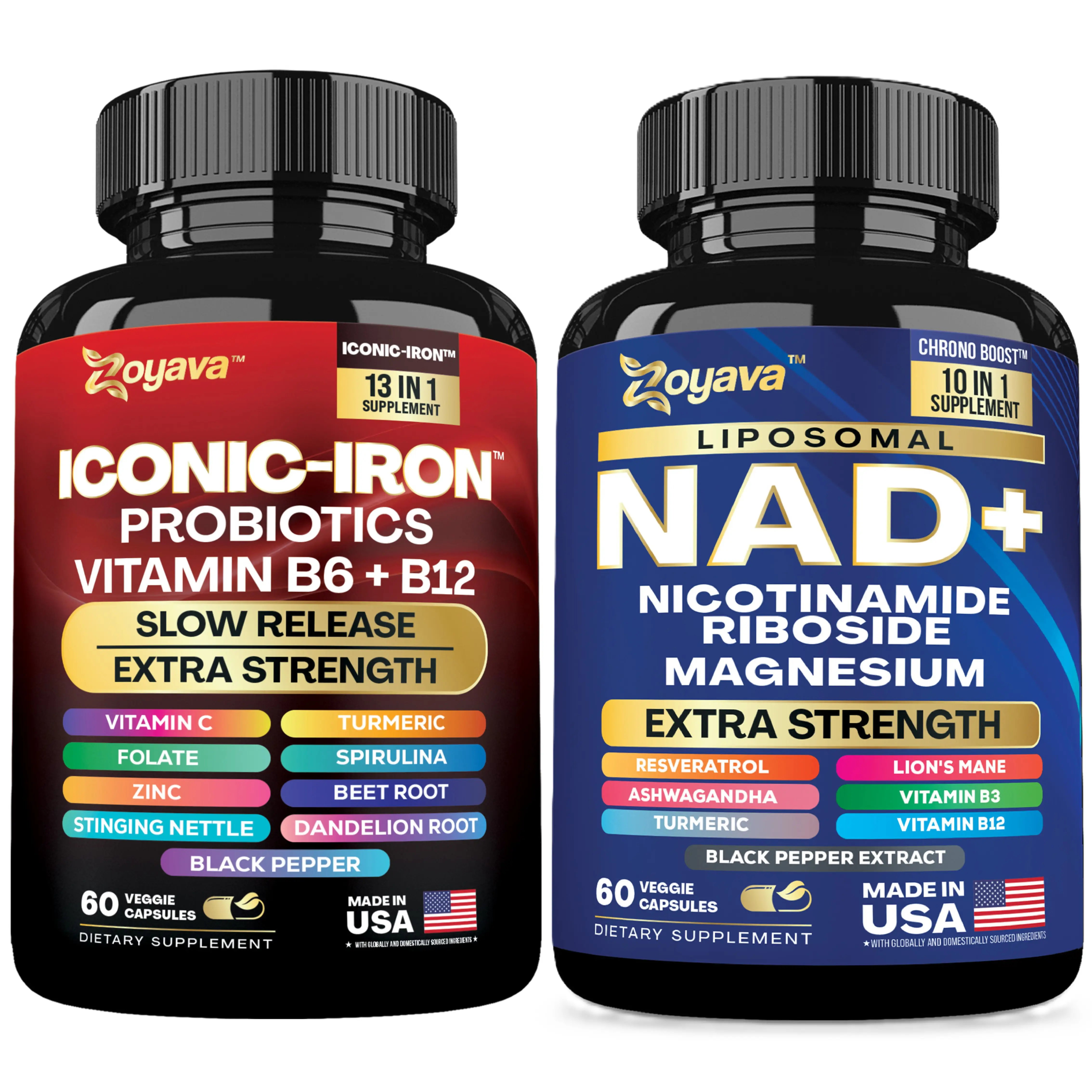 Power Surge Pack - Zoyava IRON & NAD+ All-in-One Supplement with Extra Strength Ingredients for Energy, Strength, Vitality, & Overall Wellness - Made