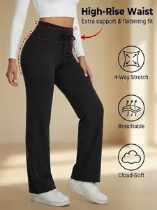 High Waist Wide Leg Sweatpants Women - Extra Long Yoga Pants with Pockets, Comfy Breathable Workout Sweatpants for Gym Running All Seasons