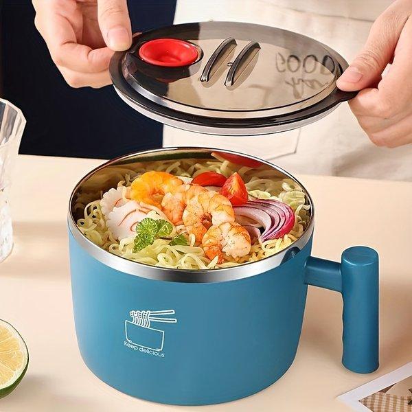 Stainless Steel Insulated Noodle Bowl with Lid – Portable Lunch Container, Ramen Bowl with Drain Design, Multifunction Food Serving Bowl for Travel & Kitchen