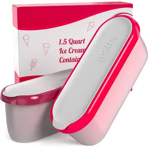 Ice cream containers for homemade ice cream reusable storage freezer ice cream container with lids bpa free dishwasher safe tub double insulated 15 quart red and burgundy non slip