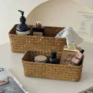 1 Piece/3 Pieces Woven Storage Basket Desktop Snack Organizer, Rectangular Straw Baskets for Cosmetics, Model Xinghao 812687