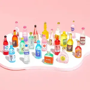 32 Miniature Food Playset, DIY Mixed Drink Bottles Accessories, Resin Figurines for Kids Pretend Play, Party Favors for Handmade Jewelry Making