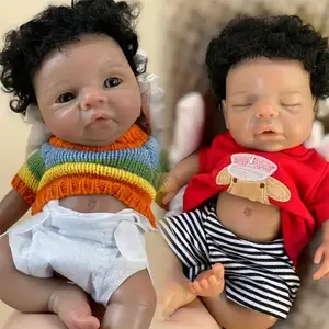 10 Inch Lovely Dark Skin Full Body Silicone Reborn Boy And Girl Doll With Rooted Hair And Painted Skin Handmade Waterproof Soft Touch Feeling Reborn Doll For Children's Festival Gift
