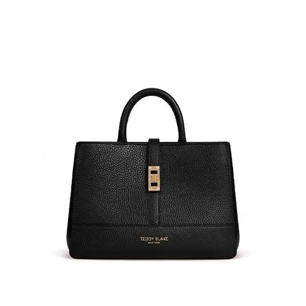 Women's Retro Chic Calf Skin Pebbled Leather Handbag, Lola Stampato 10" Black Bag for Office Wear, Casual Use, Box Shape, Adjust Strap
