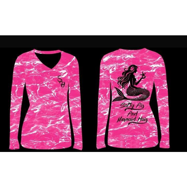 Women's Mermaid Dri Fit V-Neck Long Sleeve Shirt with Moisture-Wicking & UV Protection 100% Polyester Interlock