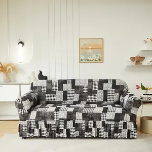Checkered Elastic Sofa Cover, Vintage Pattern, Pet Proof, Fits Single to Four-Seater Sofas