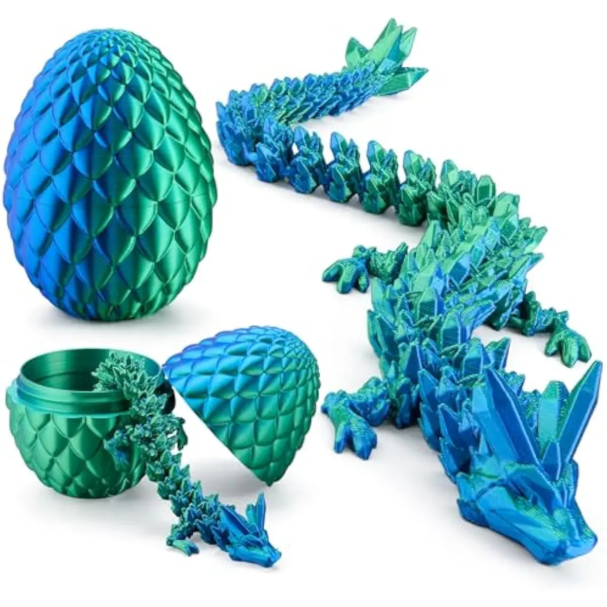 3D Printed Dragon Egg with 12" Laser Blue-Green Dragon Inside, Magic Articulated Toys, Cool 3D Toy, Easter Stuffers Party Favors for Boys Teen Girls, Classroom Prize Supplies Gifts