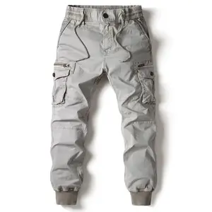 Men's Cotton Cargo Jogger Pants Full Length Tactical Trousers with Large Pockets