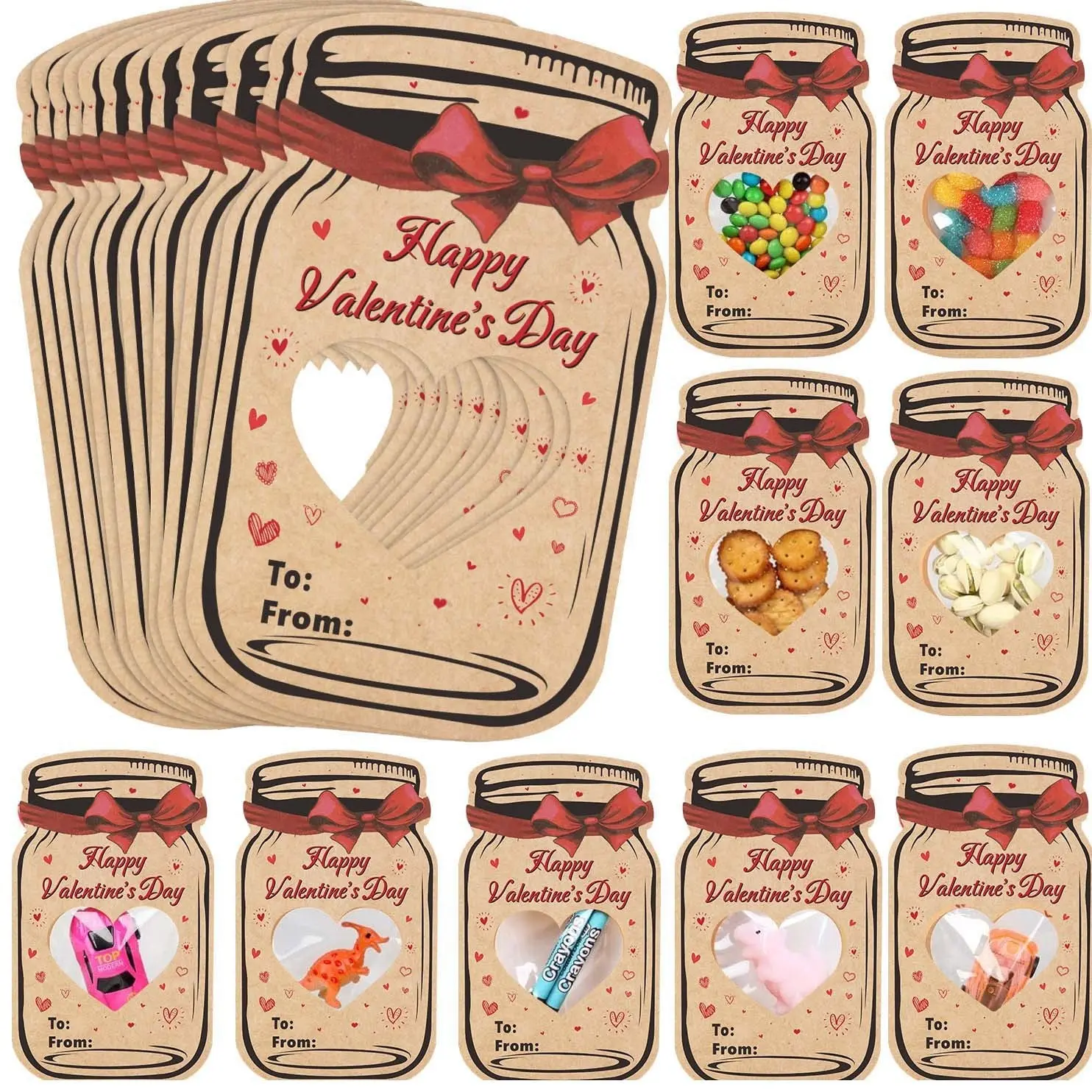 48pcs Cute Valentine's Day Party Gifts, Love Festival Mason Jar Gift Bag, Heart shaped Red and White Grid Belt Design, Perfect for Festival Gifts, Wedding Decorations, Classroom Exchange Pockets, Hug Gifts, Thank You Cards, Candy Bags