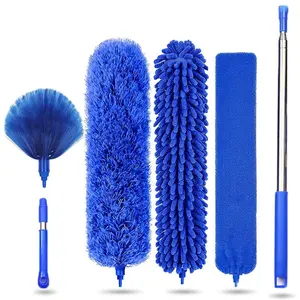 Feather Duster Set, 6 Counts/set Extendable Duster with Telescopic Pole, Reusable Bendable Washable Microfiber Gap Dust Cleaner, Microfiber Ceiling Duster