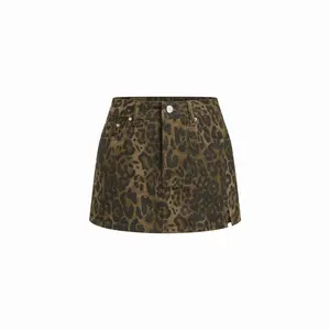 Cider Washed Denim Leopard High Rise Denim Micro Shorts