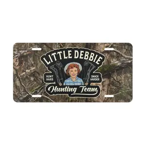 Camo Little Debbie Hunting Team Customizable License Plate for Men & Women – Lightweight Aluminum, Pre-Drilled holes, Easy Installation fishing gift