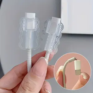 10pcs Wave-shaped cable protection set, equipped with TPU flexible and durable shell-anti-scratch and impact resistance, compatible with iPhone,-C/Lightning/-A cables, suitable for smartphones, tablets, laptops, game consoles-transparent protective cover