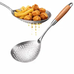 Stainless Steel Ladle Spoon with Slots, Durable Kitchen Tool for Frying, Cooking Noodles, Oil Draining, Essential Culinary Utensil
