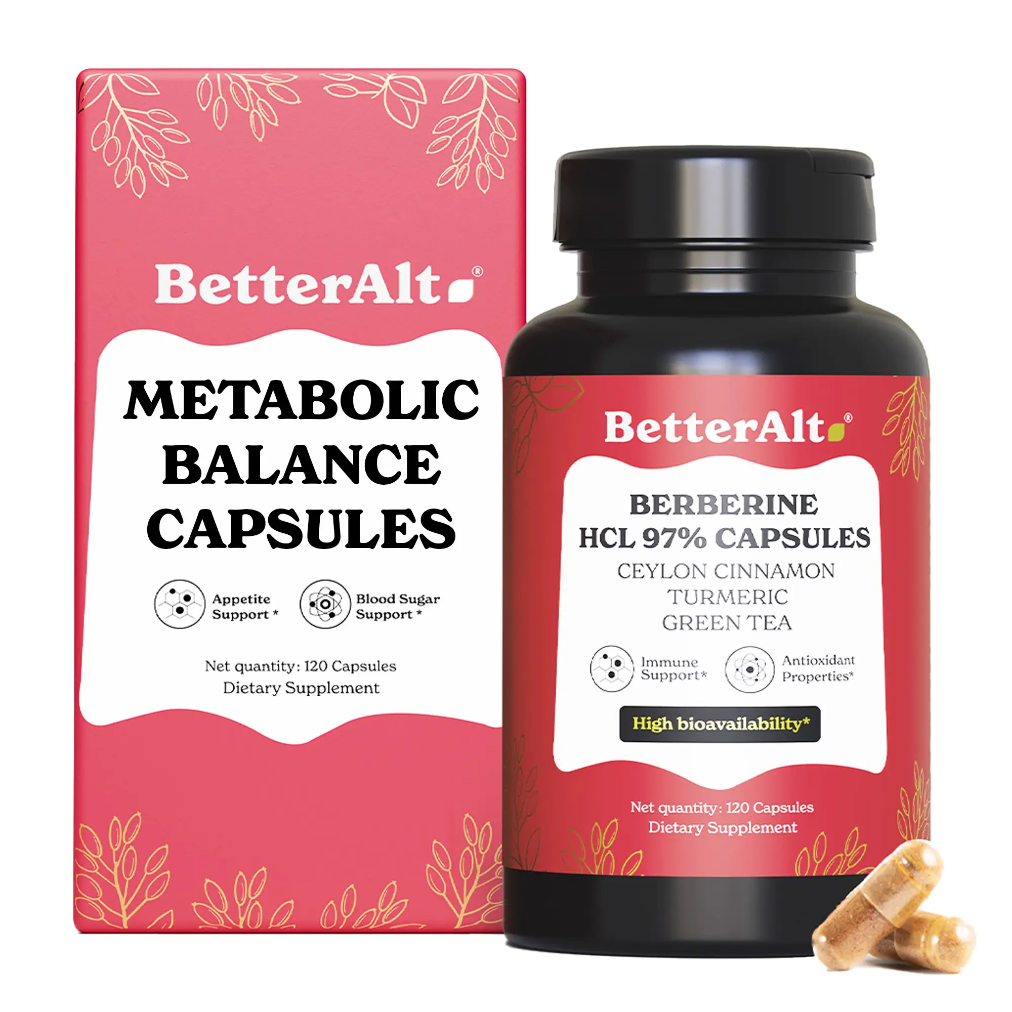 BetterAlt Berberine Capsules | Metabolism & Appetite Support with 13-in-1 Summer Body Blend, Berberine HCl 97% & Ceylon Cinnamon | 120N